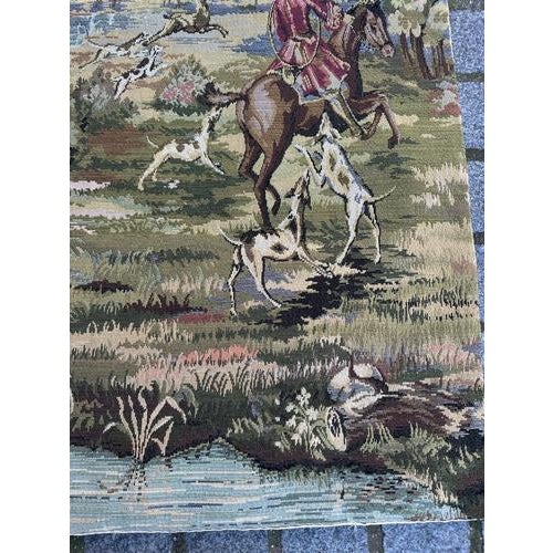 Vintage French Jacquard Tapestry with Hunters and Hounds in the style of Aubusson, 1970s For Sale - Image 4 of 18