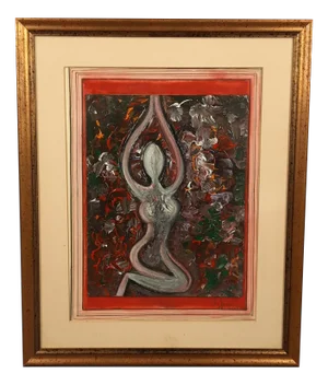 DZ Luisa, Abstract Woman, Painting on Cardboard, Framed