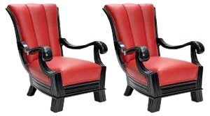 Set of Austrian Red Leather Armchairs Attributed to Otto Prutscher