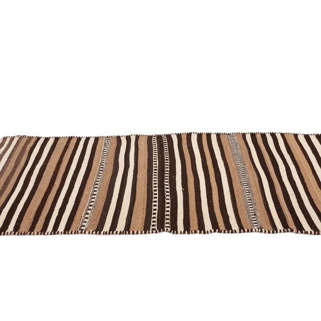 Mid 20th Century Striped Modern Brown Kilim Runner For Sale - Image 4 of 7