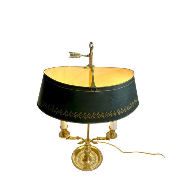 Early 20th Century Empire-Style French Tôle & Gilt Brass Bouillotte Lamp With Green Tole Shade For Sale - Image 15 of 18