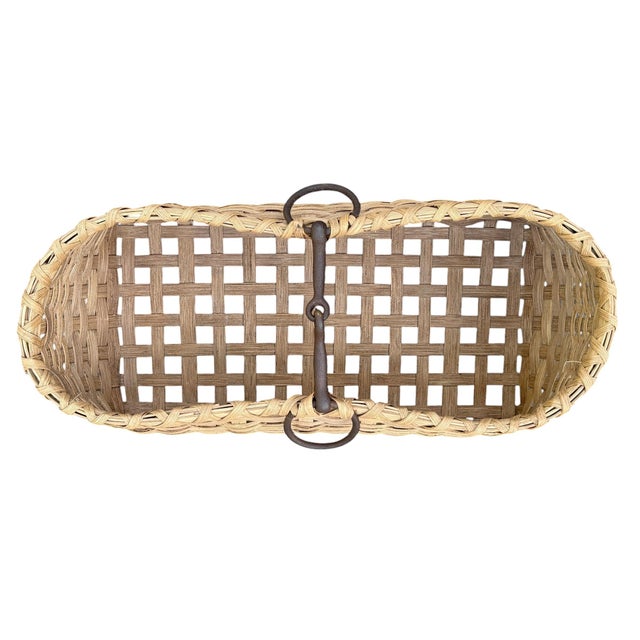 Hand-Woven Oak Splint Basket With Horse Bit Handle by Elizabeth Worley For Sale In Chicago - Image 6 of 13