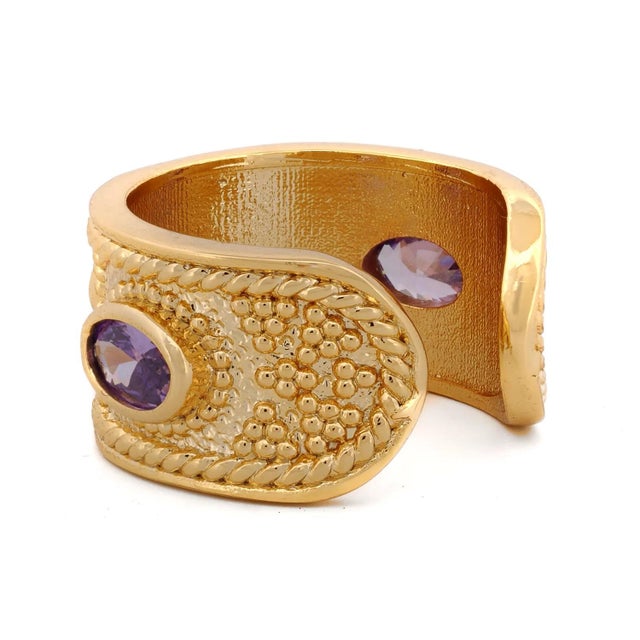 Metal Queen Cleopatra Amethyst Energy Cuff Adjustable Ring, Size 4 For Sale - Image 7 of 8