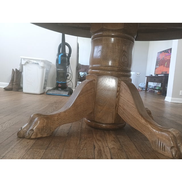 Antique Round Oak Pedestal Dining Table With Claw Feet Dating From the Late 19th to Early 20th Century. For Sale - Image 6 of 14