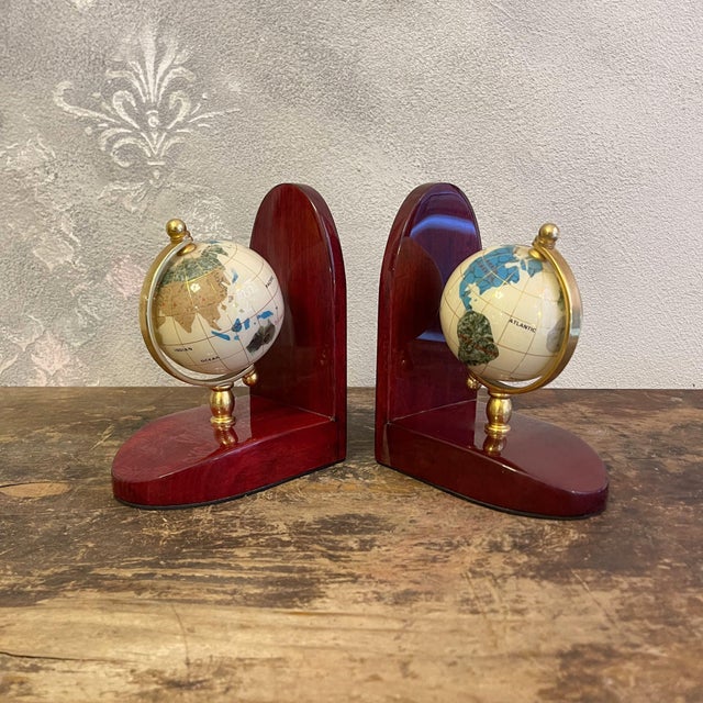 Bookends with Mahogany Globes and Brass Bases, 1980s, Set of 2 For Sale - Image 16 of 18