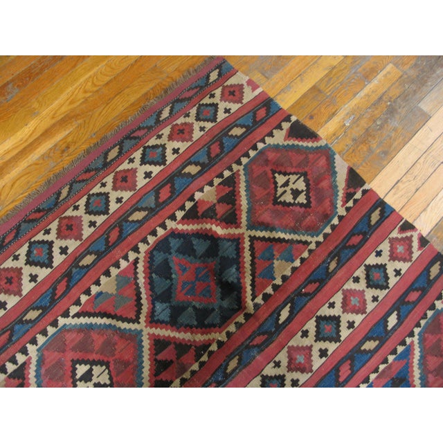 1930s Multicolor Geometric Kilim Antique Caucasian Kuba Flat-Weave Rug 5'4" X 8'8" Wool Carpet For Sale In New York - Image 6 of 7