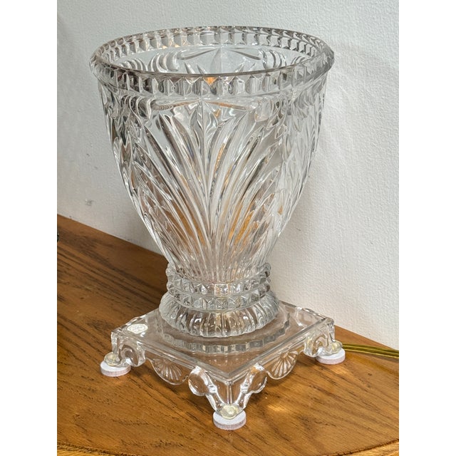 Design Plus Gallery presents a Vintage Pressed Glass Urn Style Table Lamp, Made in Poland. The lamp showcases a decorative...