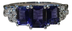 The Genista: Ladies Contemporary Triology Ring in White Gold set with Iolite and Diamonds