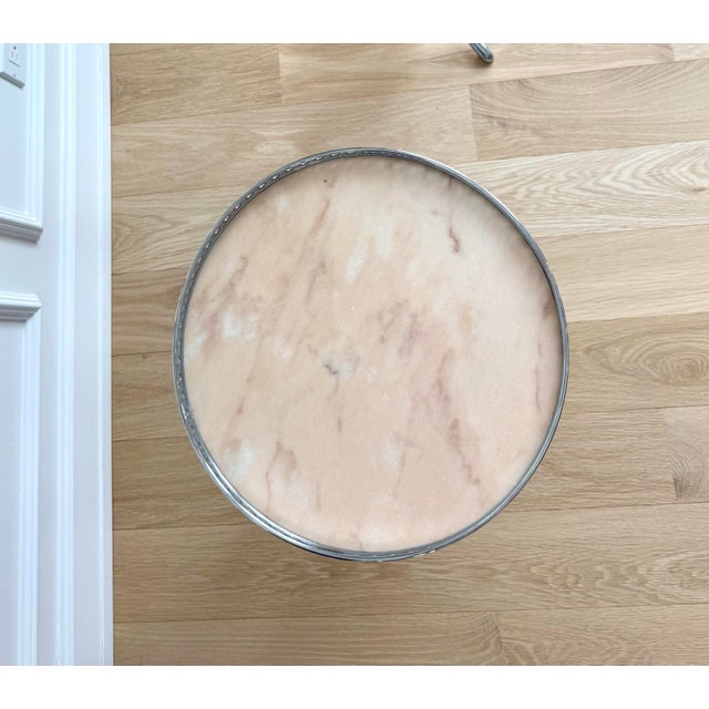 French French Jansen-Style Adjustable Height Martini Table in Chrome, Brass & Marble, Circa 1970s For Sale - Image 3 of 7