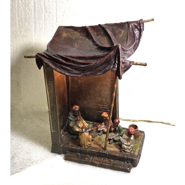 Early 20th Century Original Orientalist Austrian/ Vienna Cold Painted Bronze Lamp of a Classroom For Sale - Image 16 of 18