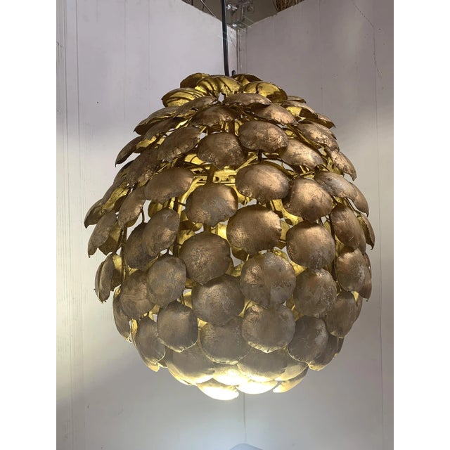 Contemporary Contemporary Gold Florentine Iron Pendant Light For Sale - Image 3 of 9