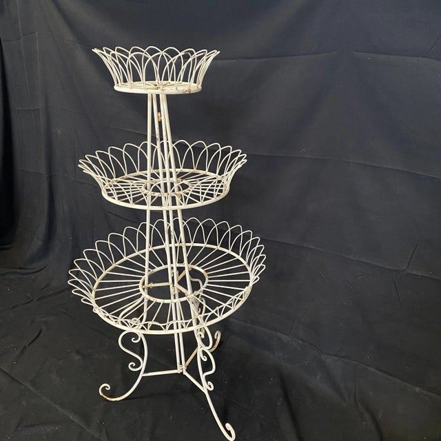 Metal French Round Three Tier Painted Iron Wire Plant Stand For Sale - Image 7 of 9