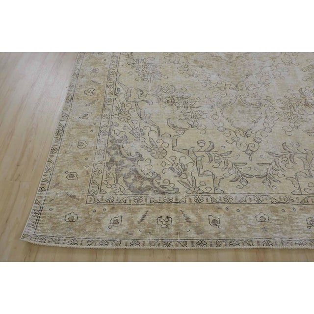 Tabriz Rug 6’6” X 9’9” Beige Wool Vintage Distressed Hand-Knotted Carpet For Sale - Image 12 of 15