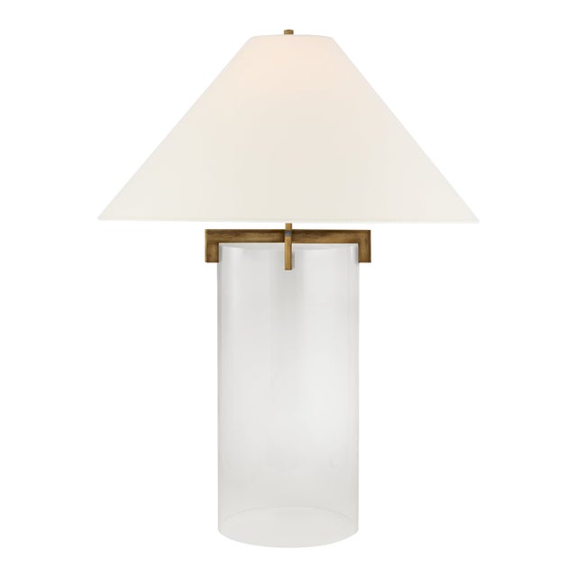 J. Randall Powers by Visual Comfort Signature Brooks Table Lamp in Crystal and Gilded Iron with Linen Shade For Sale