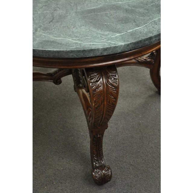 Baroque French Baroque Style Carved Mahogany and Green Marble Top Round Center Table For Sale - Image 3 of 10