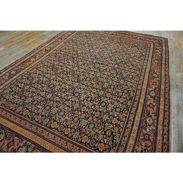 1890s Blue Navy Antique Floral Herati Pattern Senneh Formal Knotted Wool Rug For Sale - Image 12 of 12