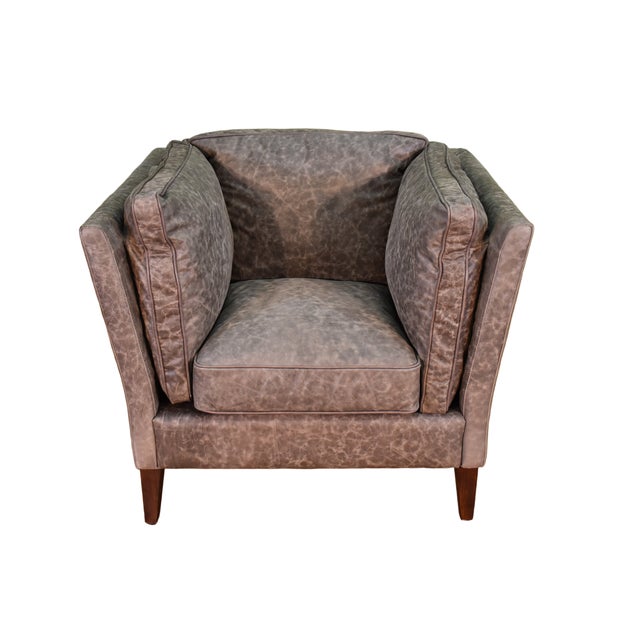 Animal Skin Kenmore Leather Arm Chair - Grey For Sale - Image 7 of 7