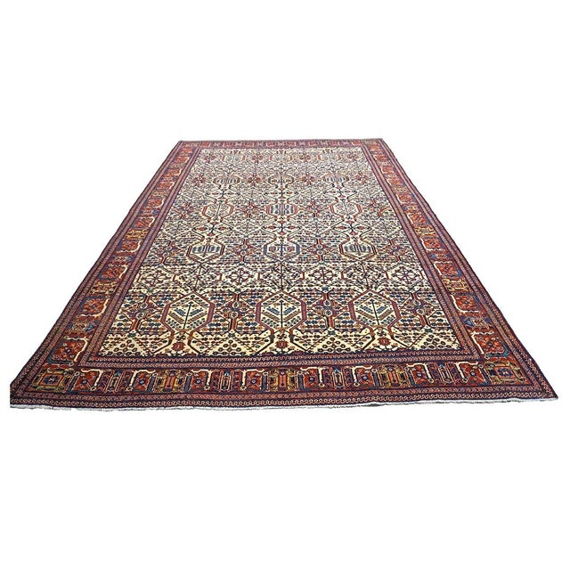 Antique Persian Joshagan 7X10 Red, Navy & Ivory Handmade Area Rug #1140490 For Sale - Image 4 of 9