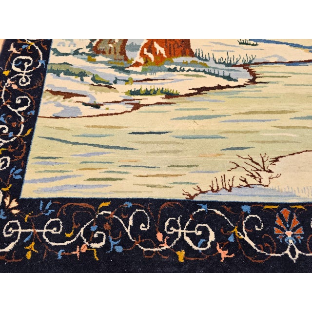 Vintage Persian Tabriz Pictorial Rug, Hand-Knotted Wool, Winter Forest Scene, Blue & Ivory, 4x6 For Sale - Image 16 of 16