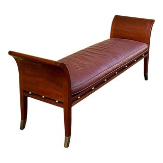 Ralph Lauren / Art Deco Style Mahogany , Leather and Brass Bench / Ottoman For Sale