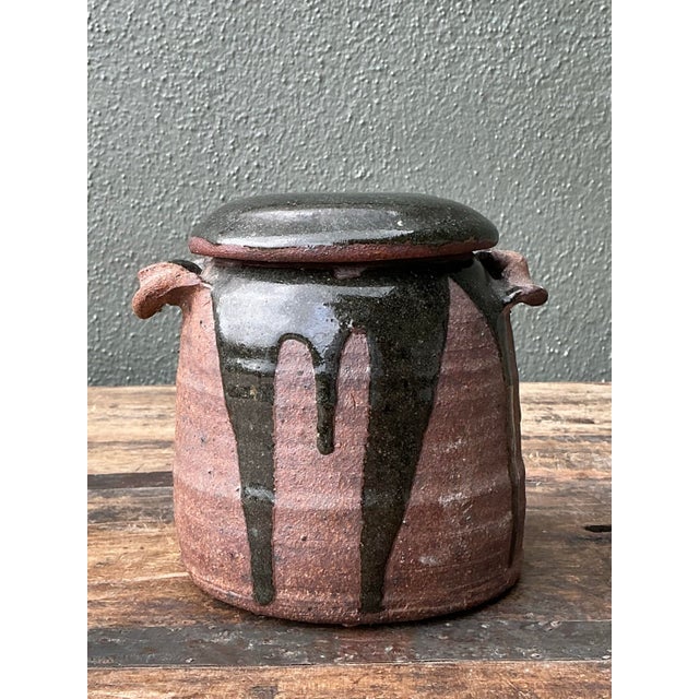 Vintage Original Studio Pottery Drip Glaze Lidded Jar For Sale In West Palm - Image 6 of 10