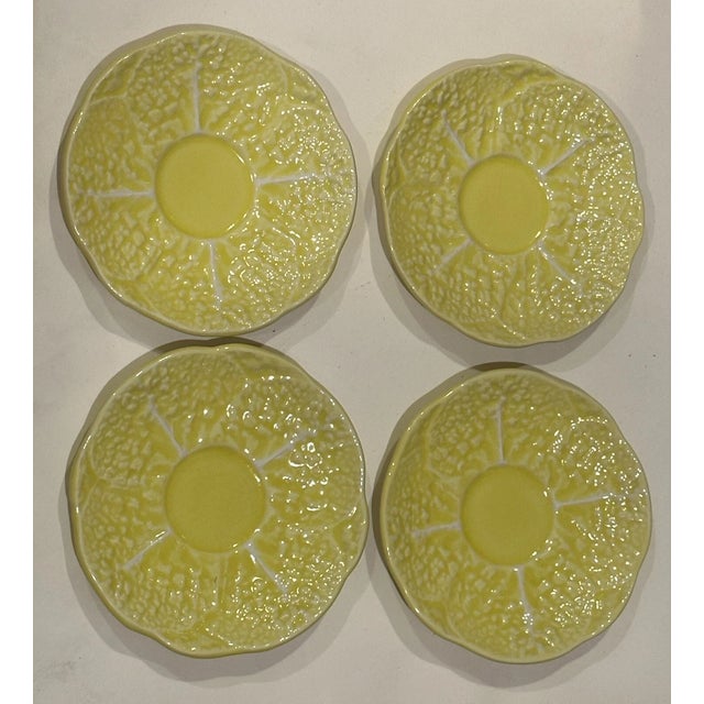 Secla Vintage Secla Portugal Majolica Yellow Cabbage Leaf Cup / Saucer Sets - Set of 4 For Sale - Image 4 of 4