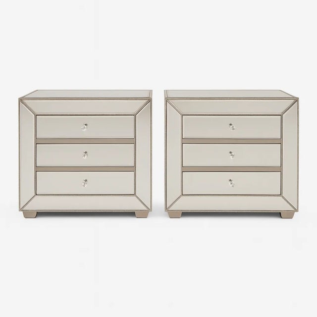 Hollywood Regency Mirrored Chest with Crystal Knobs From a distinguished Star Island estate in Miami, this glamorous...