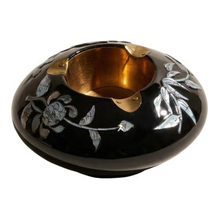 Mother of Pearl and Black Lacquer Brass Ashtray For Sale
