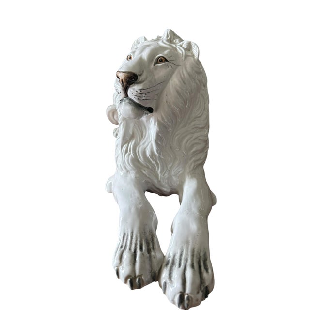 Vintage Mid Century Italian Ceramic Recumbent Lion Sculpture by Ronzan For Sale - Image 4 of 10