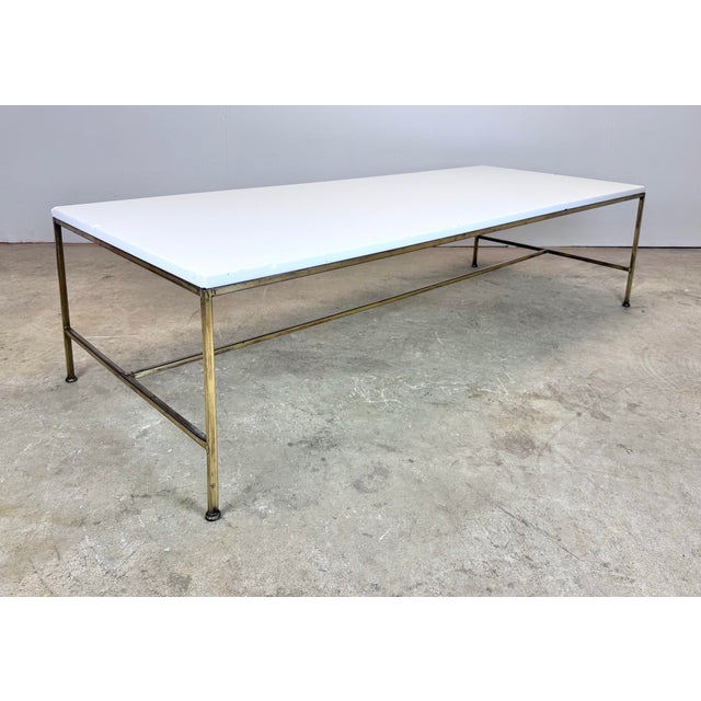 Mid Century Modern Brass Vitrolite Glass Coffee Table Attrib. To Paul McCobb / Irwin For Sale In New York - Image 6 of 12