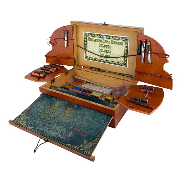 Antique Art Nouveau French Watercolor Paint Set Box from Bourgeois Aîné, 1890s For Sale