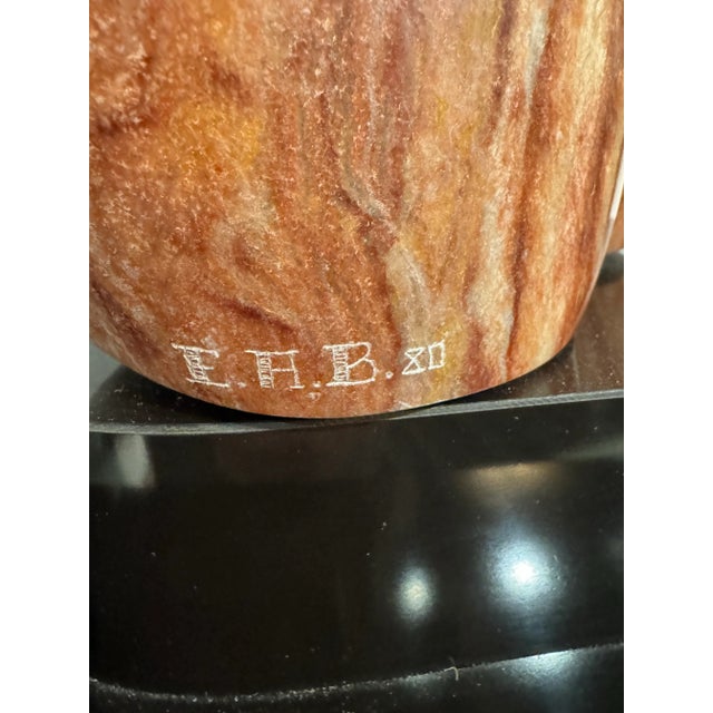 1980s Italian 1980 Signed Marble Female Torso Sculpture on Rotating Black Lacquered Pedestal For Sale - Image 5 of 8