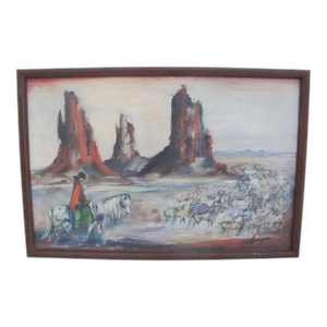 Ted Degrazia Reproduction Native Painting Bringing in the Sheep Monument Valley