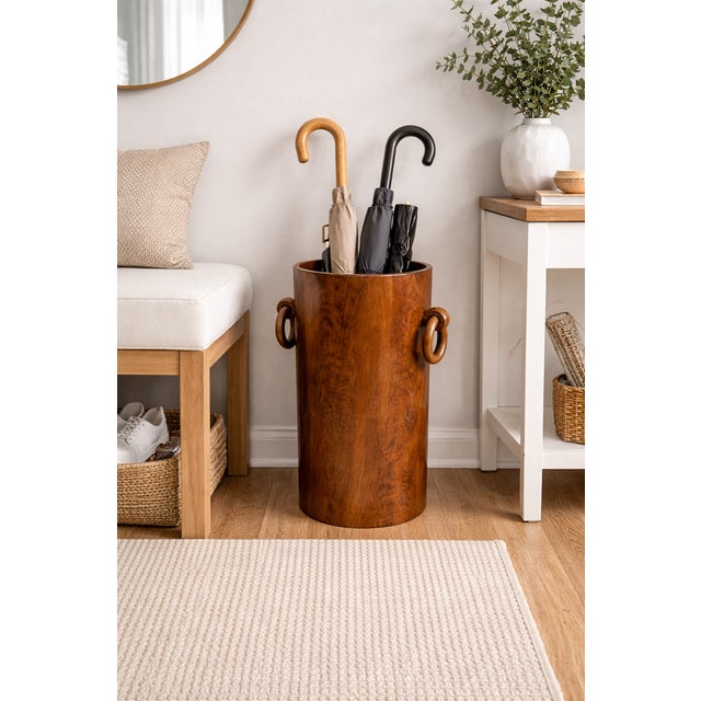 Brutalist Vintage Brutalist Umbrella Stand in Walnut, 1950s For Sale - Image 3 of 5