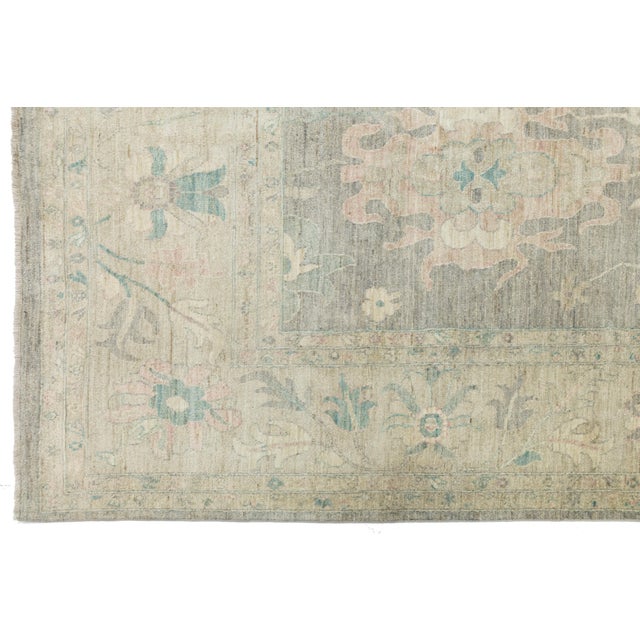 11x16 Modern Oushak Style Hand-Knotted Wool Area Rug in Taupe, Soft Teal & Blush For Sale In New York - Image 6 of 11