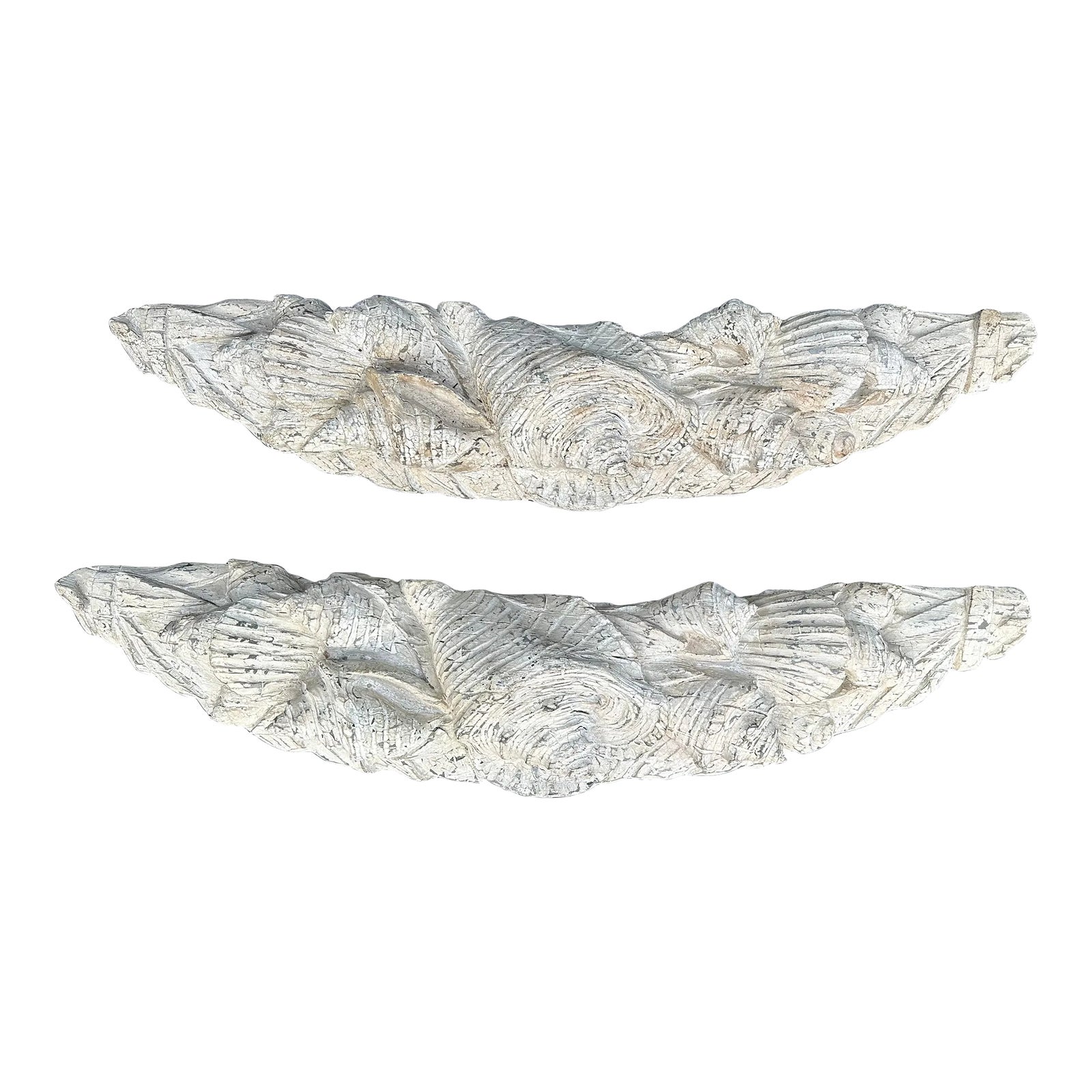 Pair Large Plaster Faux Driftwood Architectural Festoons, Wall Mount ...