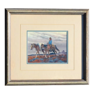 Austin Deuel, Famous Western Artist, Gouache Cowboy on Horse For Sale