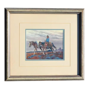 Austin Deuel, Famous Western Artist, Gouache Cowboy on Horse