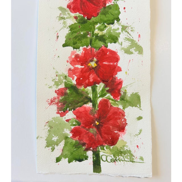 Pink Original Watercolor Painting “Pink Hollyhocks” For Sale - Image 8 of 8