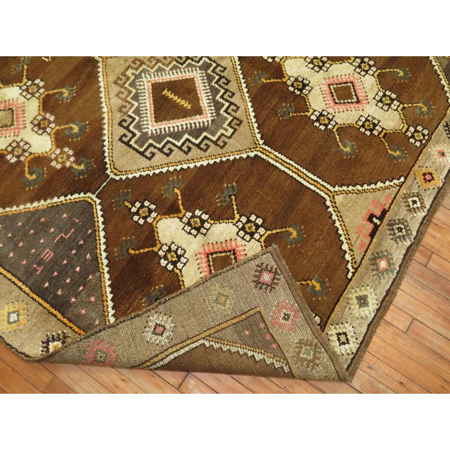 Vintage Zabihi Collection Brown Turkish Gallery Runner - 6'4" x 13'6" For Sale - Image 4 of 10