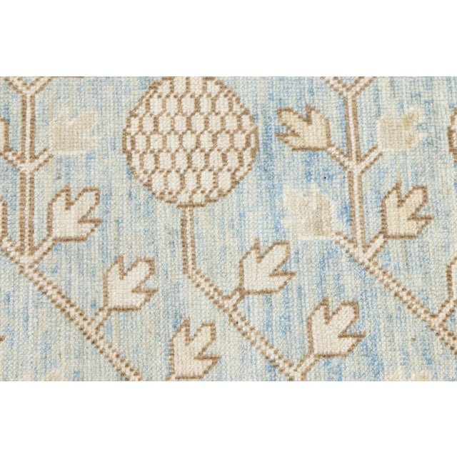 Sky Blue Modern Khotan Style Pomegranate Tree Rug – Sky Blue & Ivory Hand-Knotted Wool For Sale - Image 8 of 11