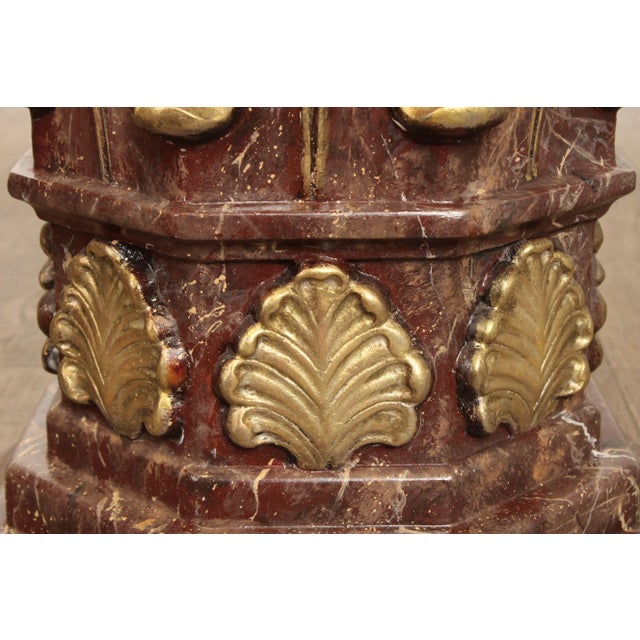 Late 20th Century Neoclassical Style Partial Gilt Faux Marble Painted Column Pedestals - A Pair For Sale - Image 11 of 12