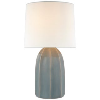 Barbara Barry for Visual Comfort Signature Melanie Large Table Lamp in Sky Gray with Linen Shade For Sale