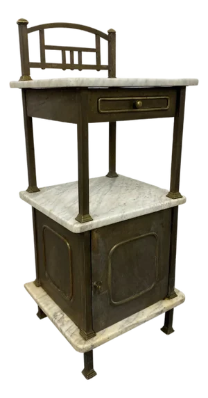 Brass Bedside Table with Marble Top, 1920s
