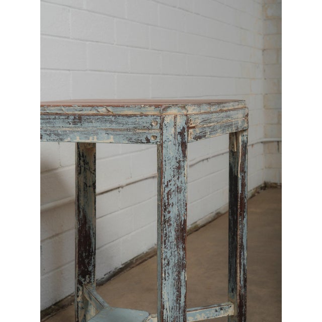 Late 20th Century Late 20th Century Distressed Painted Wooden Accent Table With Weathered Blue Patina For Sale - Image 5 of 6