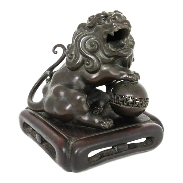 Antique Meiji Era Japanese Bronze Buddhist Lion Shishi Foo Dog Statue