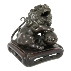 Antique Meiji Era Japanese Bronze Buddhist Lion Shishi Foo Dog Statue Figurine