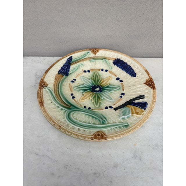 19th Century Majolica Flowers & Butterfly Plate Wasmuel.