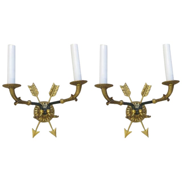 Pair of Directoire-Style Two-Arm Bronze Sconces For Sale