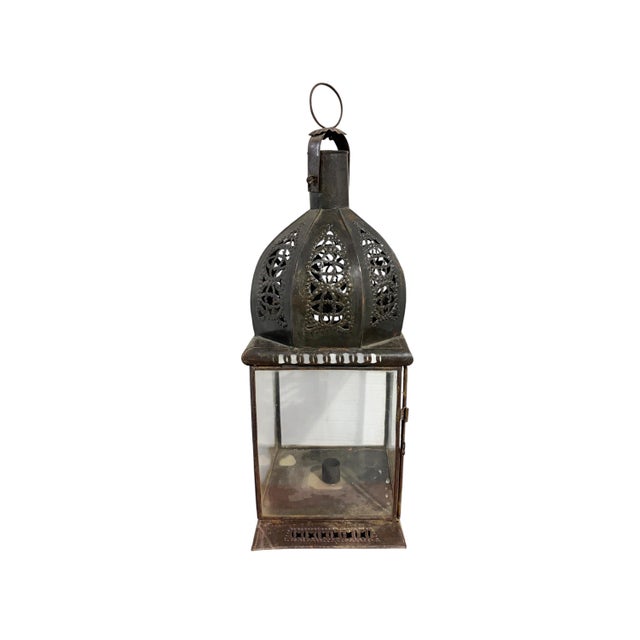 Moroccan Vintage Moroccan Glass and Metal Lamp 22" H For Sale - Image 3 of 6